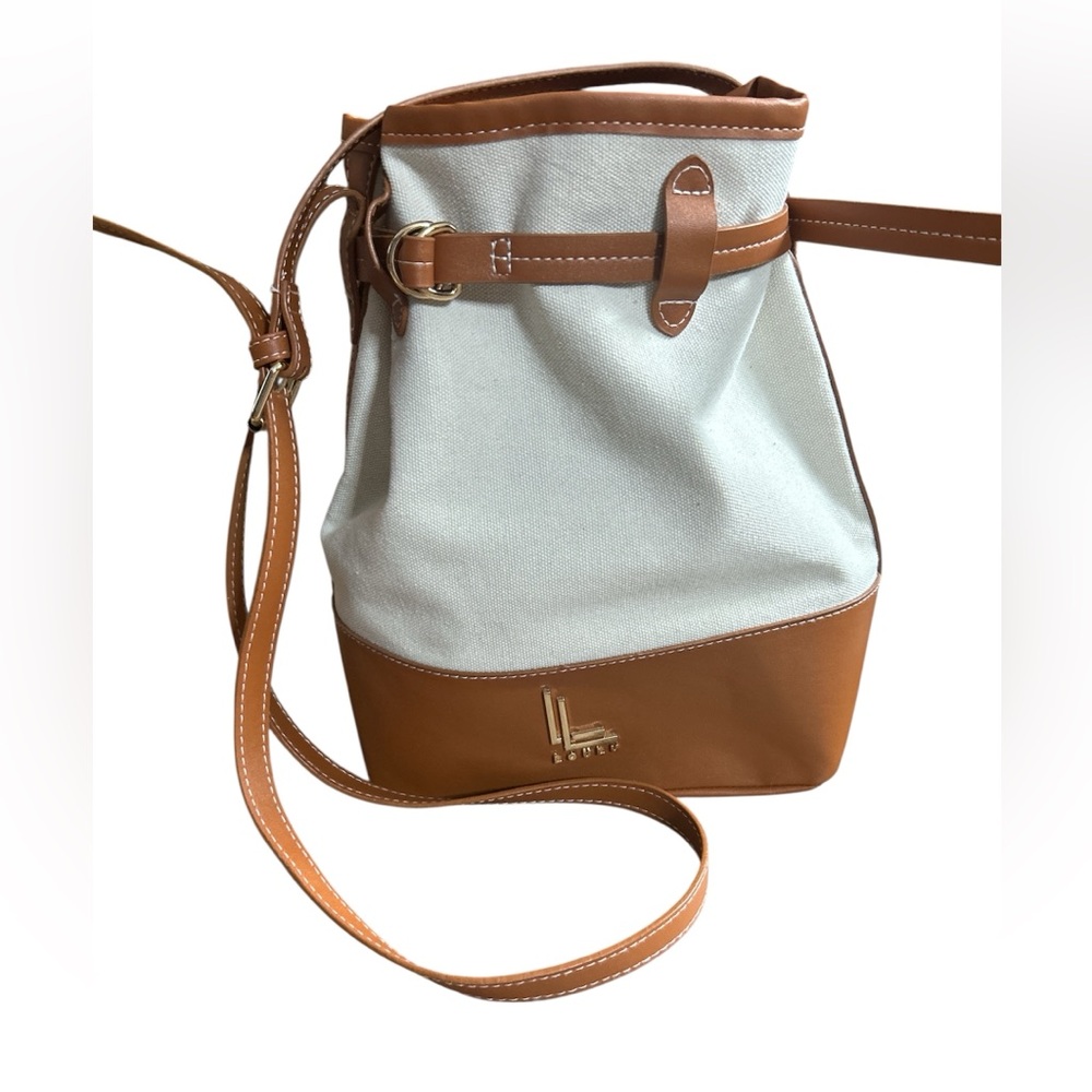 Loulu Canvas and PU leather Brown and Cream Medium Shoulder Bag